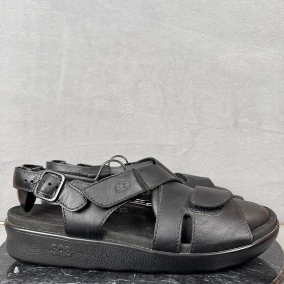 SAS Huggy Cross Strap Sandal Black Leather Comfort Women's Size 9.5N US - Picture 3 of 8